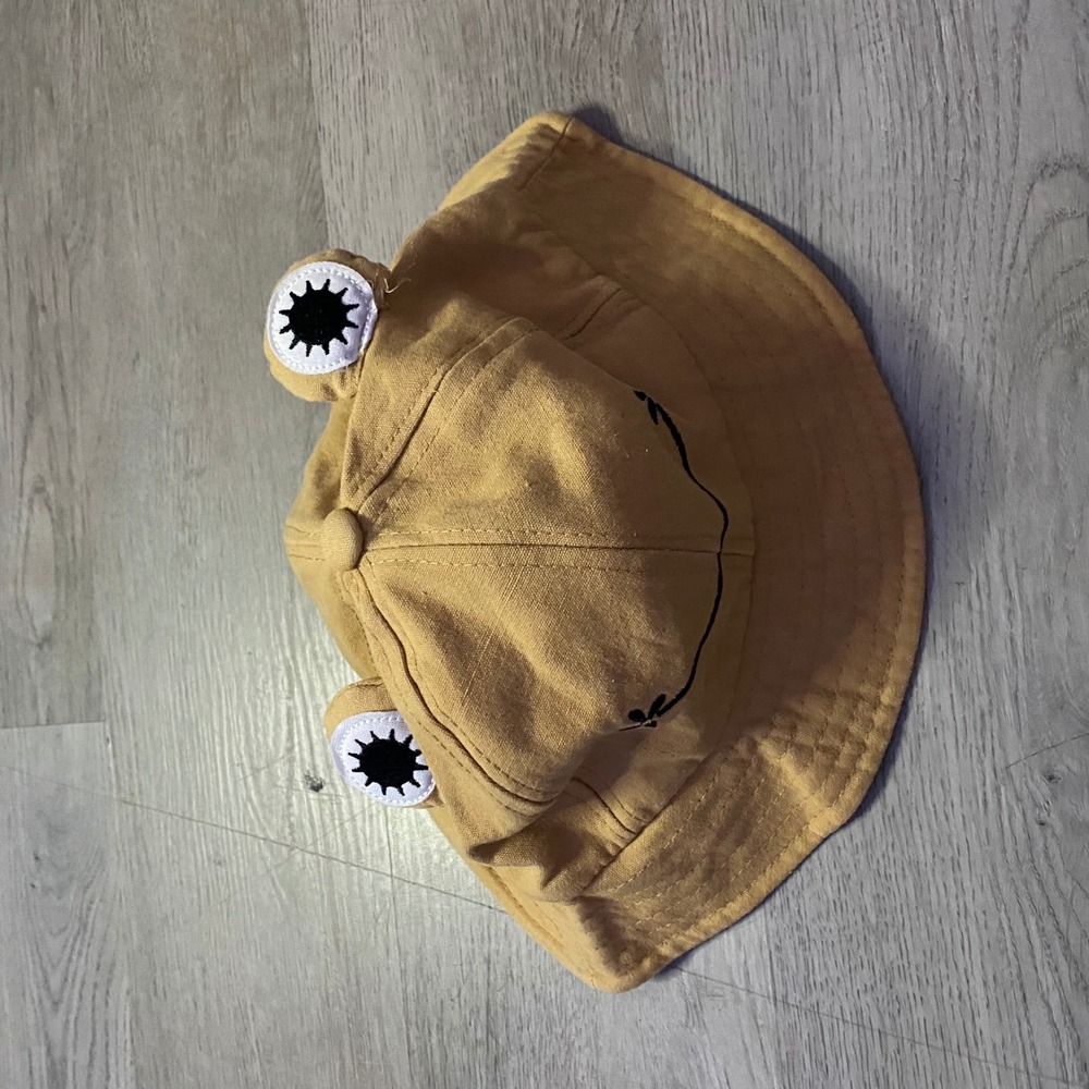 Toddler Frog Bucket Hat Unisex OS Mustard Yellow Embroidered 3D Eyes Kawaii - Picture 2 of 4